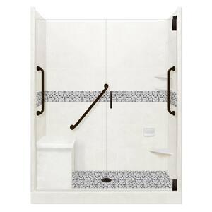 Del Mar Freedom Grand Hinged 42 in. x 60 in. x 80 in. Center Drain Alcove Shower Kit in Natural Buff and Black Pipe
