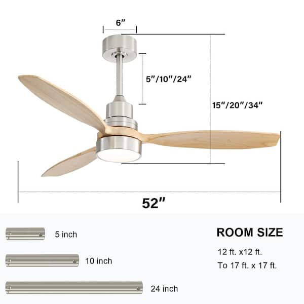 Sofucor 52 in. with LED Light Indoor/Outdoor Nickel Ceiling Fan 