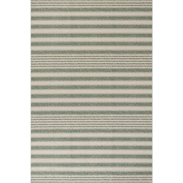 Xaren Coastal Striped Machine Washable Green 3 ft. x 5 ft. Indoor Area Rug