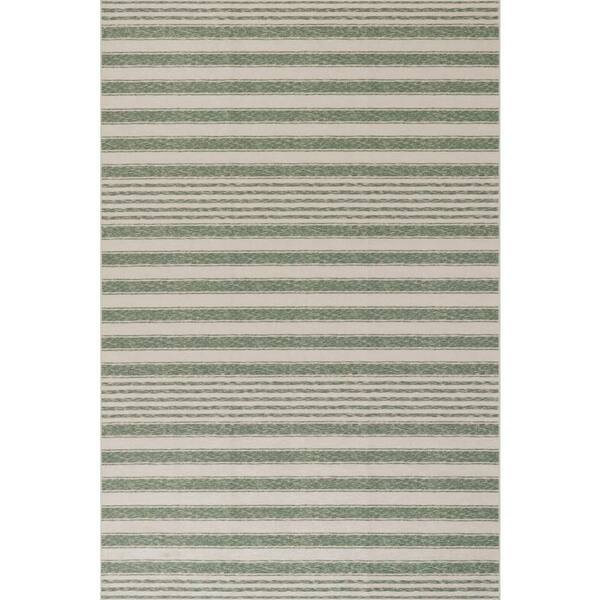 Xaren Coastal Striped Machine Washable Green 6 ft. x 9 ft. Indoor Area Rug