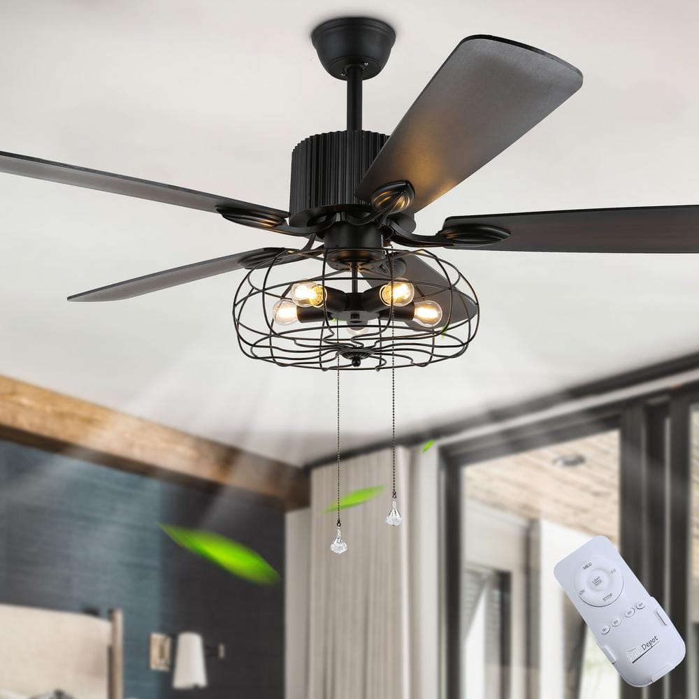 Bella Depot 52 in. Black Industrial Ceiling Fan with Light Kit and Remote  Control BD2011-52 - The Home Depot