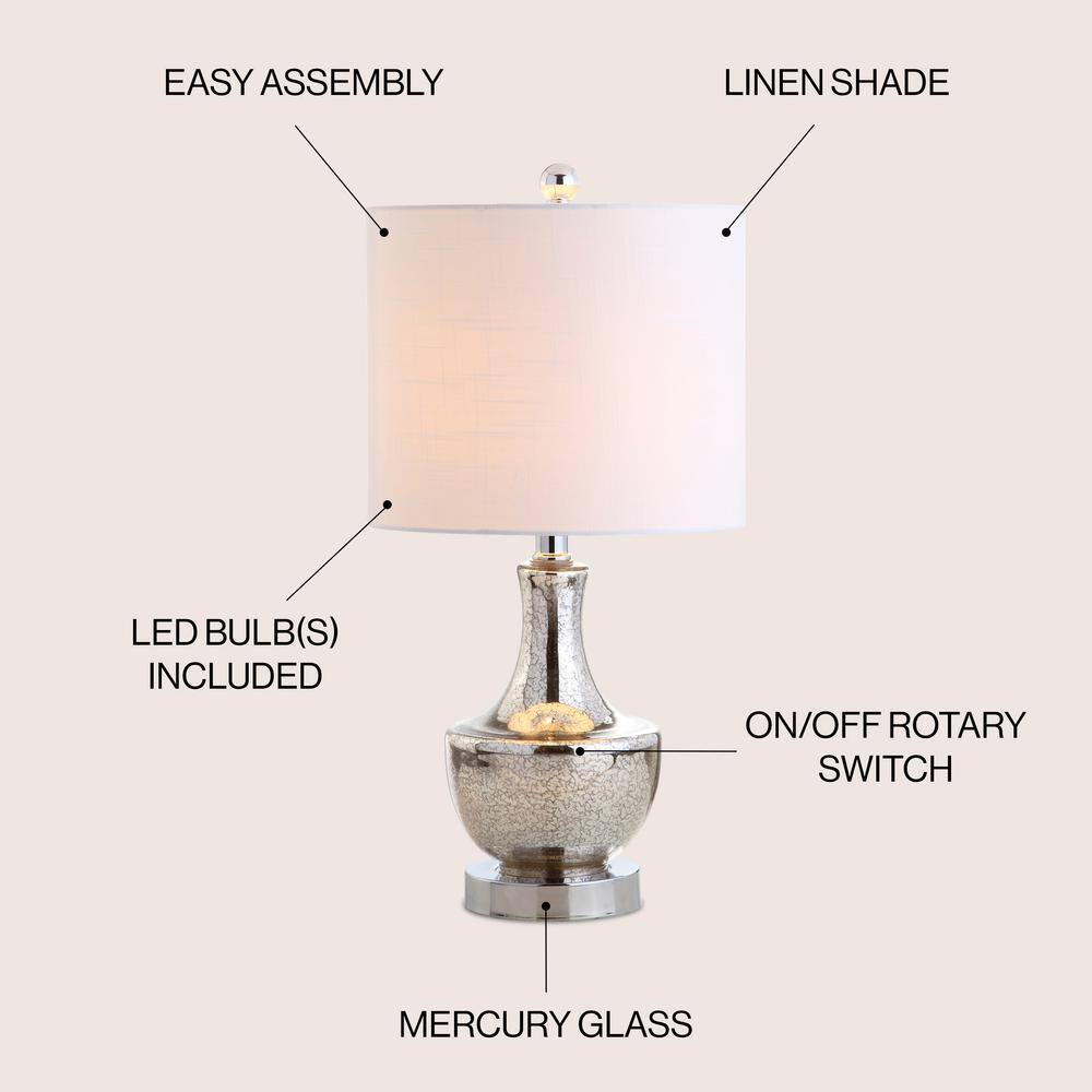 Silver Glass Teardrop Table Lamp with Linen Shade