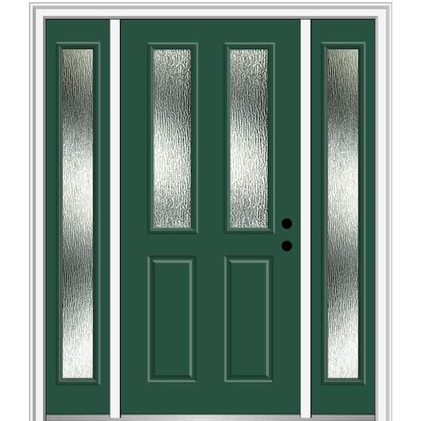 MMI Door 64 in. x 80 in. Left-Hand Inswing Rain Glass Hunter Green Fiberglass Prehung Front Door on 4-9/16 in. Frame