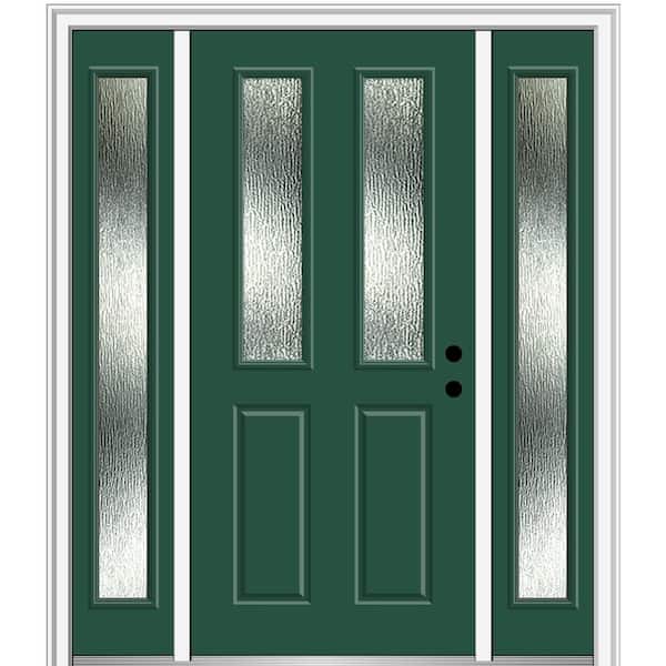MMI Door 60 in. x 80 in. Left-Hand Inswing Rain Glass Hunter Green Fiberglass Prehung Front Door on 6-9/16 in. Frame