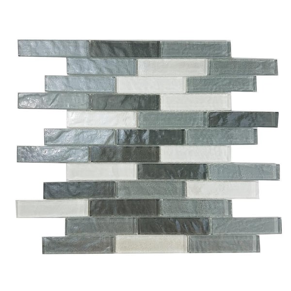 Geo Whistler Gray Brick Mosaic 12 in. x 12 in. Textured Glass Wall & Pool Tile (1 Sq. Ft./Sheet)