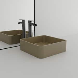 Concrete Square Bathroom Sink Vessel Sink Art Basin in Taupe Clay with the Same Color Drainer