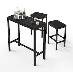 Humphrey 3 Piece 39 in. Black Alu Outdoor Patio Dining Set Pub Height Bar Table Plastic Top With Bar Stools For Balcony