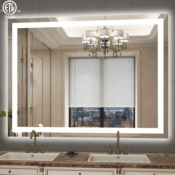 Klajowp 48 in. W x 36 in. H Rectangular Tempered Glass Frameless Anti-Fog Dimmable Wall Mounted Bathroom Vanity Mirror