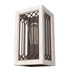 Chevron 1-Light Distressed White Wall Sconce with Clear Seeded Glass Shade