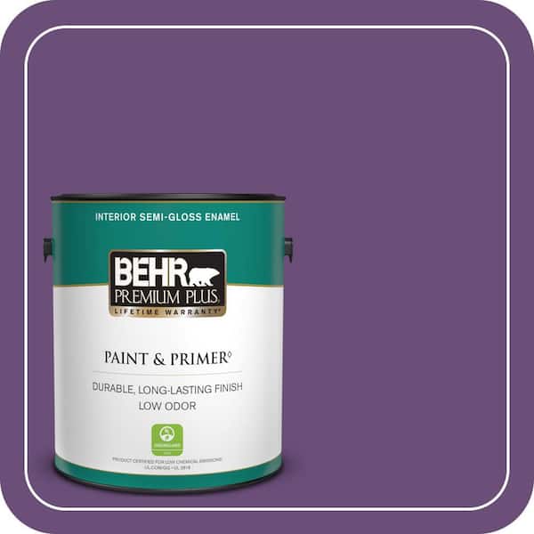 BEHR PREMIUM PLUS 1 gal. #660B-7 Exotic Purple Semi-Gloss Enamel Low Odor Interior Paint & Primer