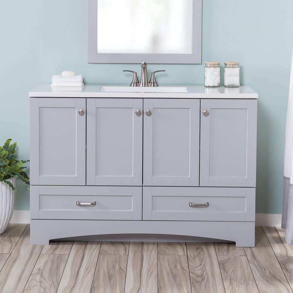 Glacier Bay Lancaster 48 in. W x 19 in. D x 33 in. H Single Sink Bath Vanity in Pearl Gray with White Cultured Marble Top -  LC48P2-PG