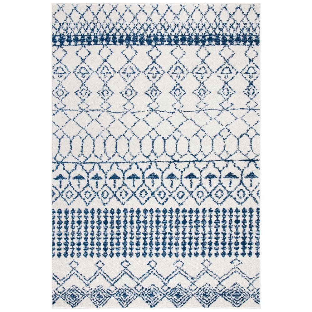 Ivory and Navy Moroccan Geometric 4' x 6' Area Rug