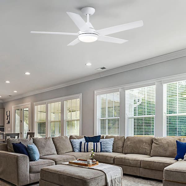 48 in. Modern White Downrod Mount Ceiling Fan with 5 ABS Blades, LED Light and Remote, Dimmable for Bedroom, Living Room