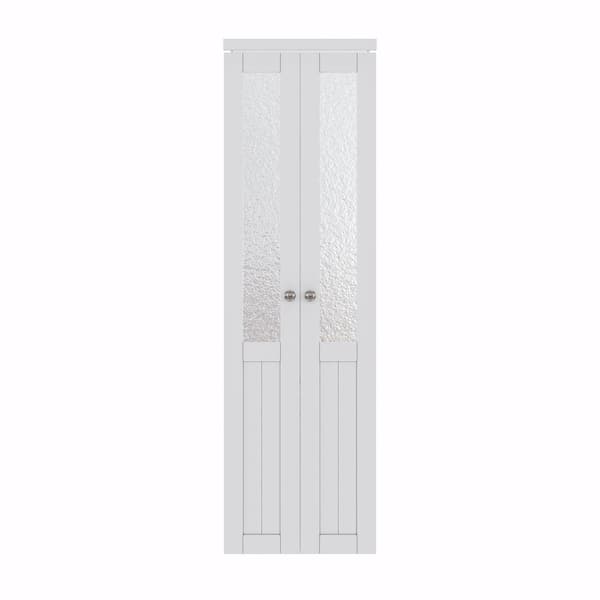 24 in. x 80 in.  Weave Glass Solid Core MDF Bi-fold Door Plus French Style Pivot Hardware (1/2-Lite White Finished)