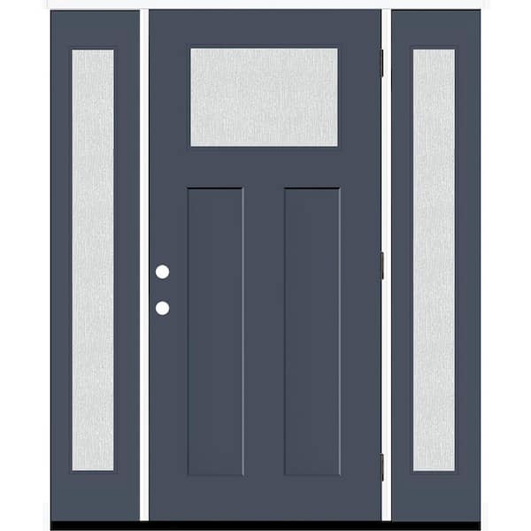 Legacy 68 in. x 80 in. 1/4 Toplite Rain Glass LHOS Primed Dark Denim Finish Fiberglass Prehung Front Door w/Dbl 14 in.SL
