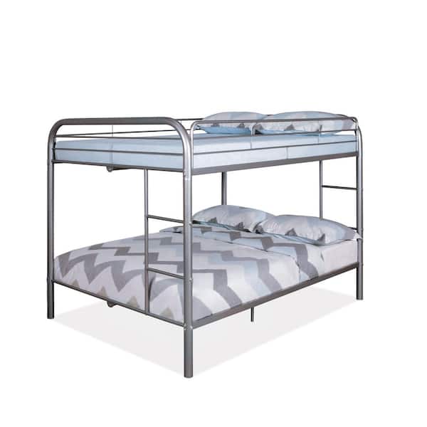 Piaz Silver Full Over Full Metal Bunk Bed with Attached Side Ladder