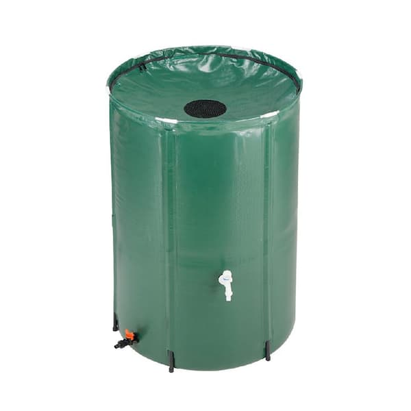 Misopily 100 gal. Green PVC Foldable Rain Barrel with Screen Cover and Hose Spigot for Garden, Plant Beds and Rainwater Storage