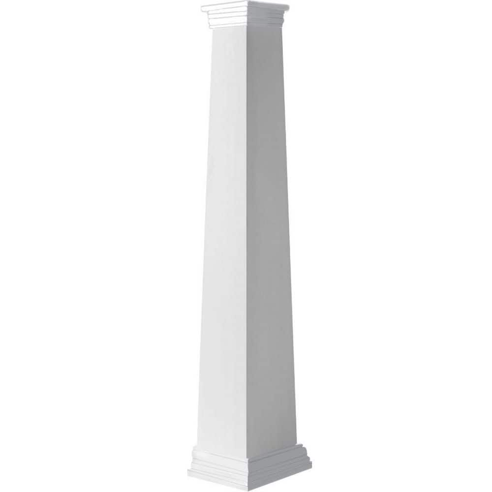 Ekena Millwork 9-5/8 in Bottom Width to 5-5/8 in Top Width x 4 ft. H Square Tapered Smooth PVC Column Wrap Kit Prairie Capital and Base