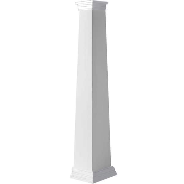 Ekena Millwork 9-5/8 in Bottom Width to 5-5/8 in Top Width x 5 ft. H Square Tapered Smooth PVC Column Wrap Kit Prairie Capital and Base