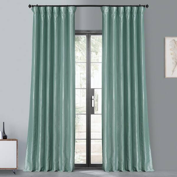 Exclusive Fabrics & Furnishings Robins Egg Blue Blackout Faux Silk Taffeta Curtain - 50 in. W x 120 in. L (1 Panel)