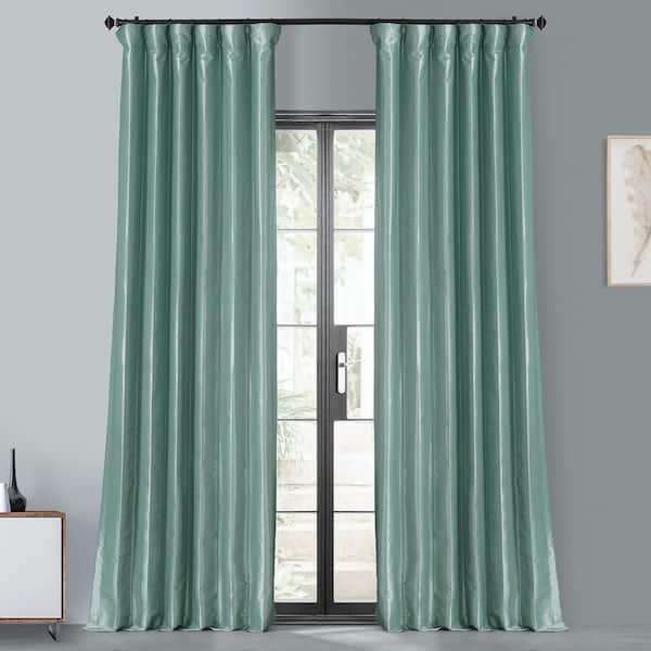 Exclusive Fabrics & Furnishings Robin's Egg Faux Silk Rod Pocket Blackout Curtain - 50 in. W x 96 in. L (1 Panel)