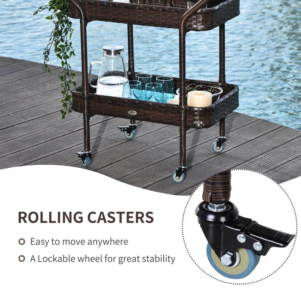 Outsunny 30.75'' Brown Rattan & Wicker Outdoor Serving Cart with Storage