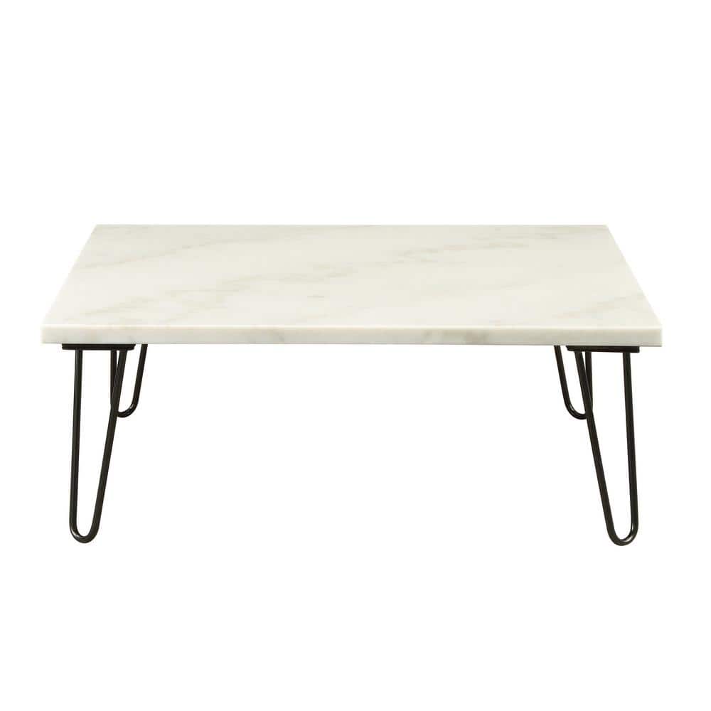 Telestis 40" Square White Marble Coffee Table with Storage
