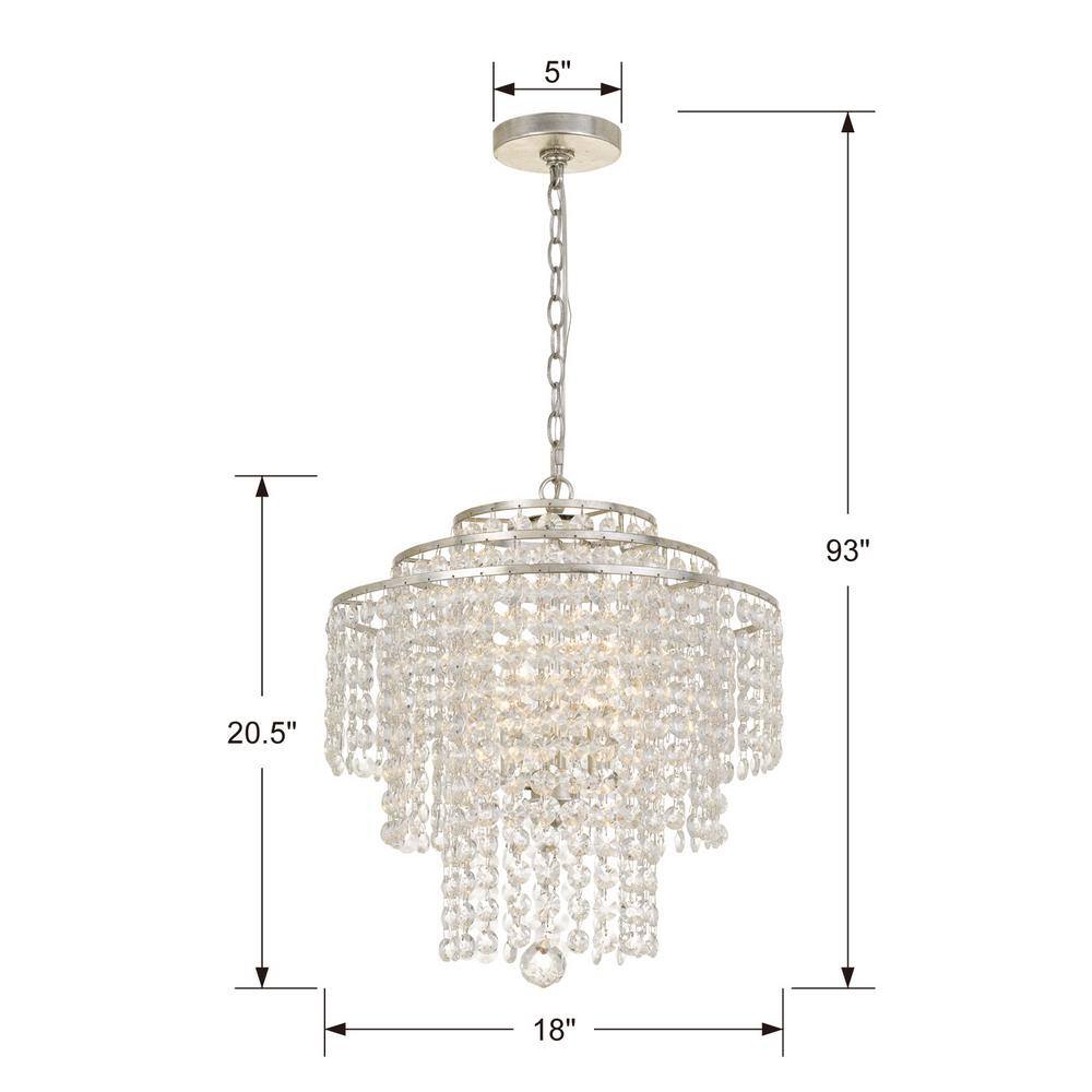 Antique Silver Mini 4-Light Crystal Chandelier with Hand Cut Beads