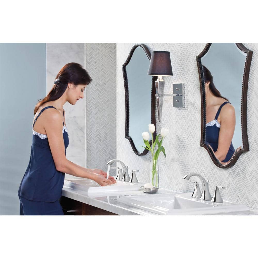 Polished Nickel Modern Widespread Bathroom Faucet with Metal Handles
