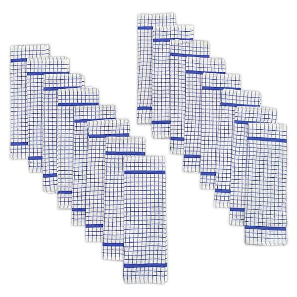 Lintex Hampton Blue Checkered Cotton Blend Dishcloth Set of 16