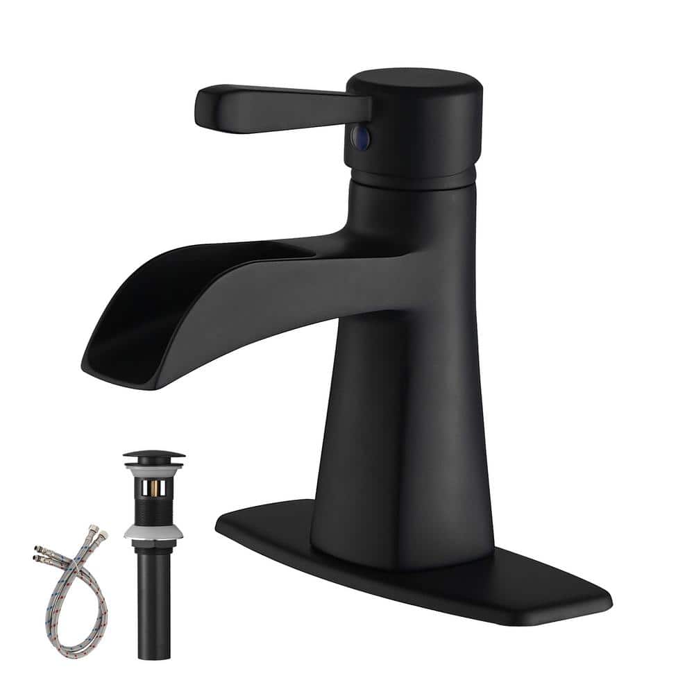 Single Handle Single Hole Bathroom Faucet with Waterfall and Drain Assembly