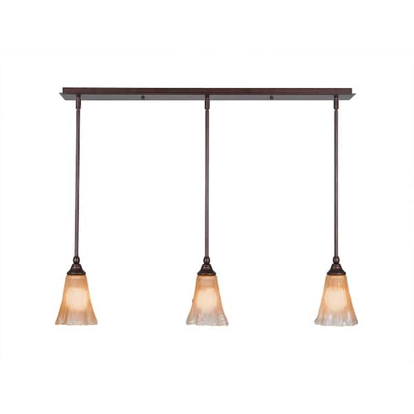 Unbranded Livingston 100-Watt 3 Light Bronze, Linear Pendant Light with 5.5 in. Amber Crystal Glass Shades No Bulbs Included