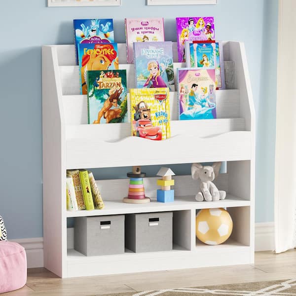 BYBLIGHT Eulas 39.3 in. H White Wood 6 Shelf Standard Kid Bookcase Display Stand for Kid's Room, Playroom