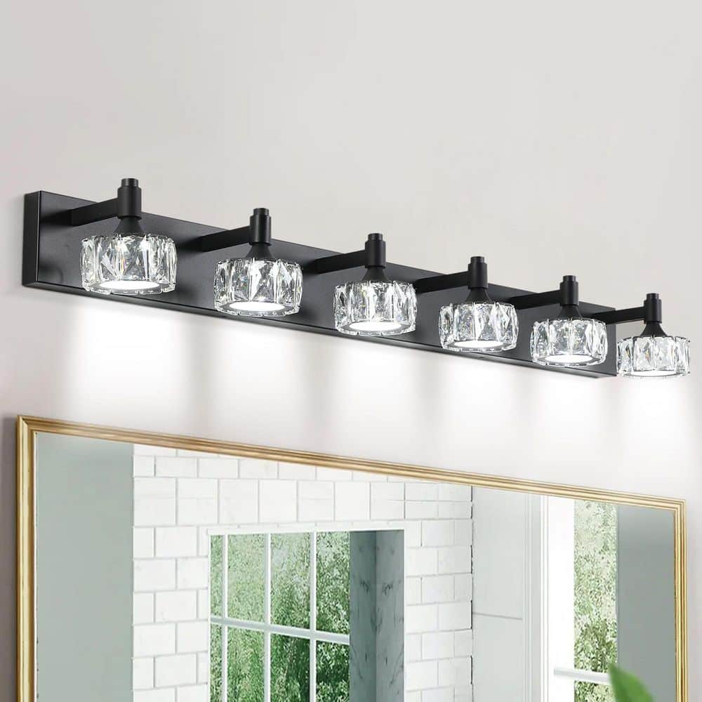 Modern Minimalist 43.9 in. 6-Light LED Vanity Light for Bathroom, Black price history on PriceWatchPro