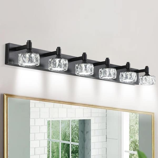 Modern Minimalist 43.9 in. 6-Light LED Vanity Light for Bathroom, Black