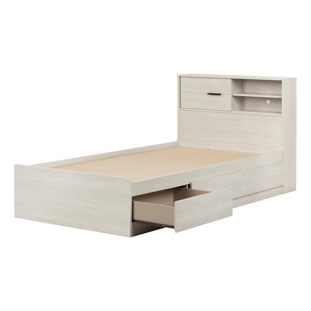 Winter Oak Twin Platform Bed with Storage and Headboard