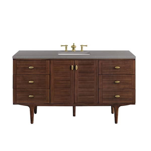 James Martin Vanities Amberly 60.0 in. W x 23.5 in. D x 34.7 in . H Bathroom Vanity in Mid-Century Walnut with Grey Expo Quartz Top