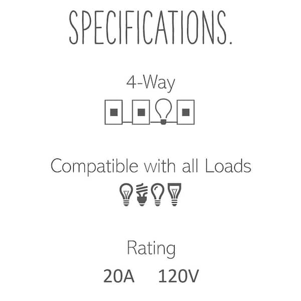 adorne Paddle 20 Amp 4-Way Switch, Magnesium adorne Paddle 20 Amp 4-Way Switch, Magnesium