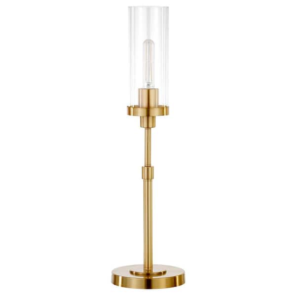 HomeRoots 26 in. Clear Industrial Integrated LED Bedside Table Lamp with Clear Glass Shade