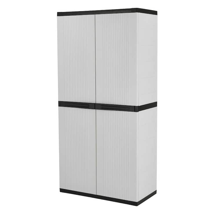 HDX Premium One 35 in. W x 71.7 in. x 18.5 in. D 4-Shelf Resin Freestanding Cabinet in Grey