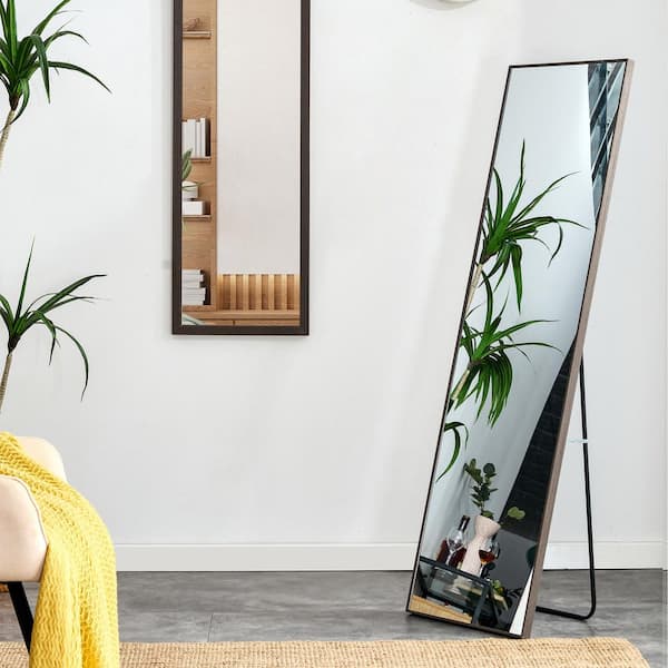 Gray 15 in. W x 58 in. H Floor Mirror Standing Mirror with Soild Wood Frame, Anti-Scratch, HD Glass Full Length Mirror