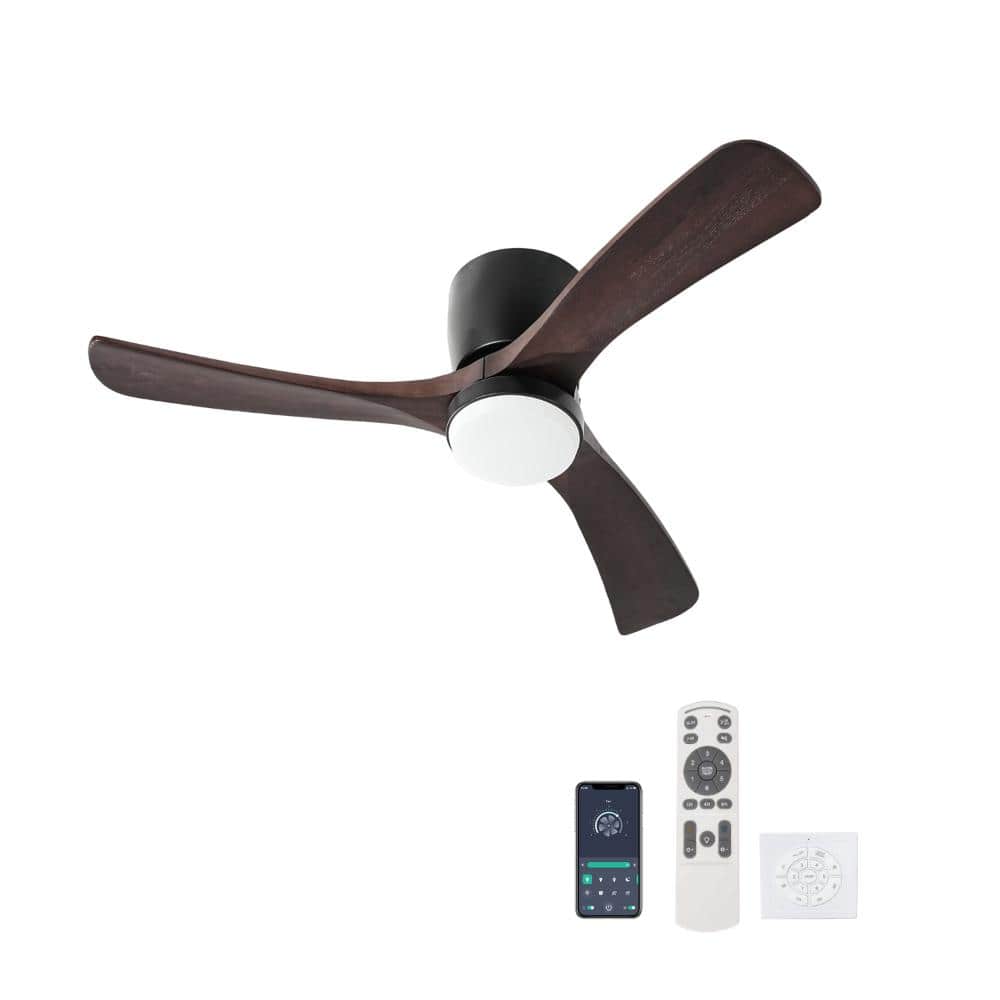 42 in. LED Indoor Flush Mount Farmhouse Style Black Dark Walnut Ceiling Fan with Remote Control, Solid Wood Blades price history on PriceWatchPro