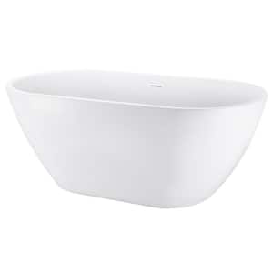 59 in.Acrylic Flatbottom Freestanding Bathtub in White Overflow and Pop-up Drain