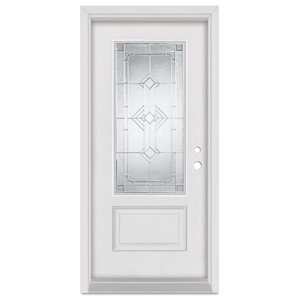 Stanley Doors 32 in. x 80 in. Neo-Deco Left-Hand Zinc Finished Fiberglass Mahogany Woodgrain Prehung Front Door