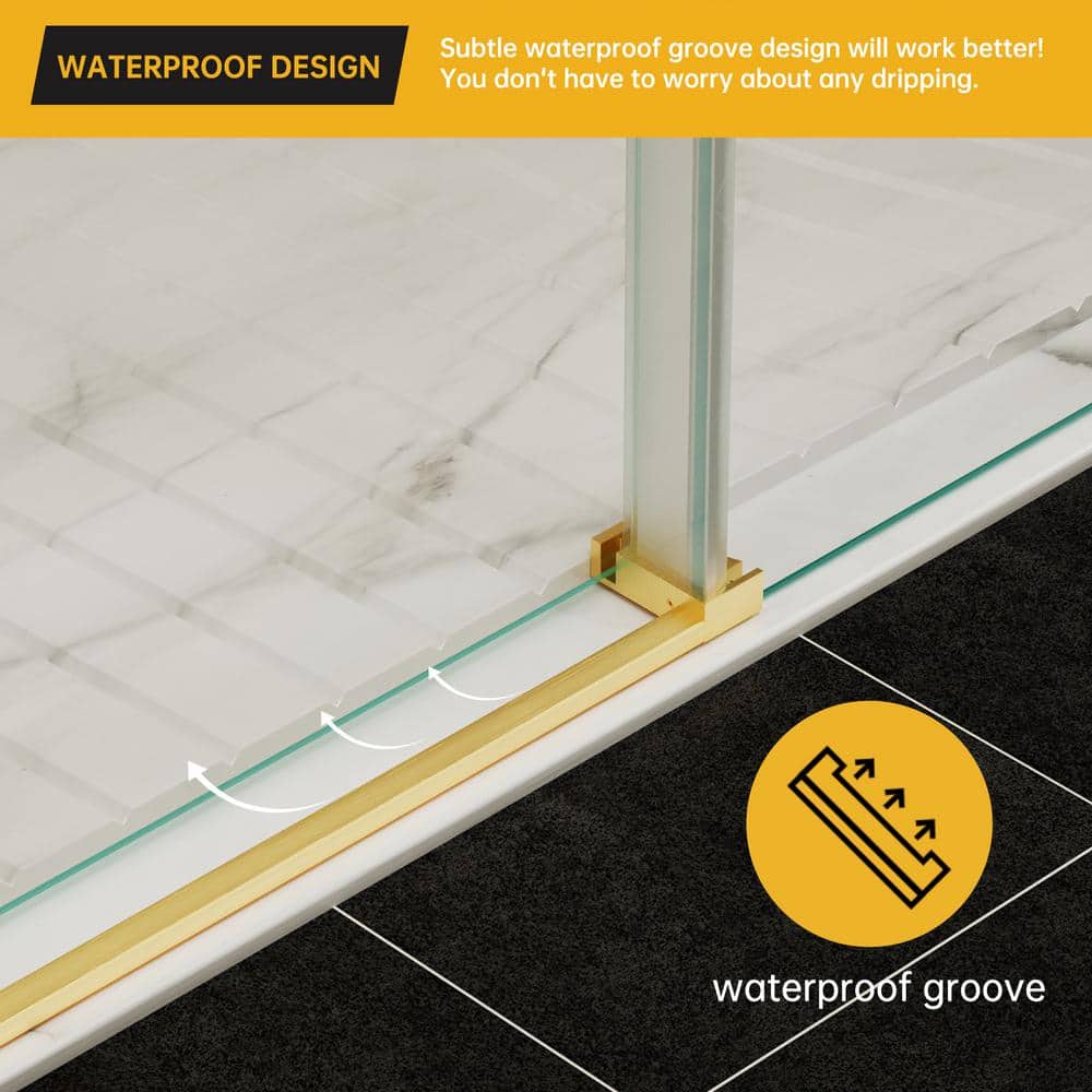Brushed Gold Semi-Frameless Sliding Shower Door with Clear Glass
