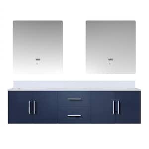 Geneva 72 in. W x 22 in. D Navy Blue Double Bath Vanity, White Quartz Top, and 30 in. LED Mirrors