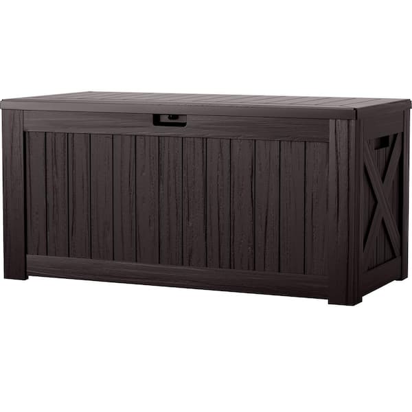 Tozey 120 Gal. Outdoor Storage Box Plastic Resin Deck Box, Brown