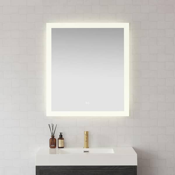ROSWELL Beijing 32 in. W x 36 in. H Rectangular Acrylic Frameless LED Wall Bathroom Vanity Mirror in White