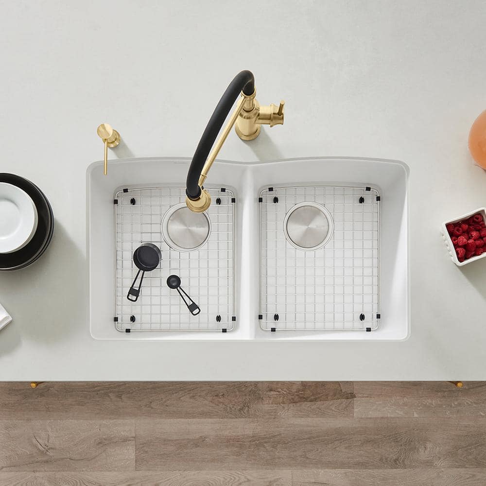 White Silgranit Double Basin Undermount Kitchen Sink