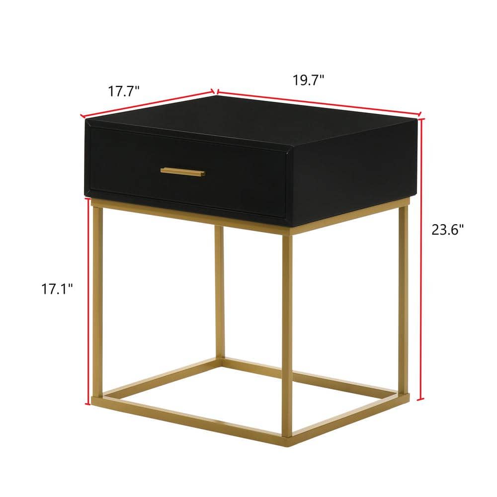 Catalina Black Rubberwood Nightstand with Gold Accents